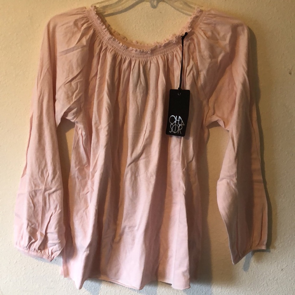 Chaser Pink peasant Top size large New!
